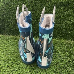 Members Mark Easy Pull-On Shark Rain Boots Wellies Kids 7/8 Blue Faux fur Lined