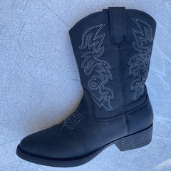 Deer Stags Ranch Boots Kids Size 2M Black Western Cowboy Faux Leather 22469