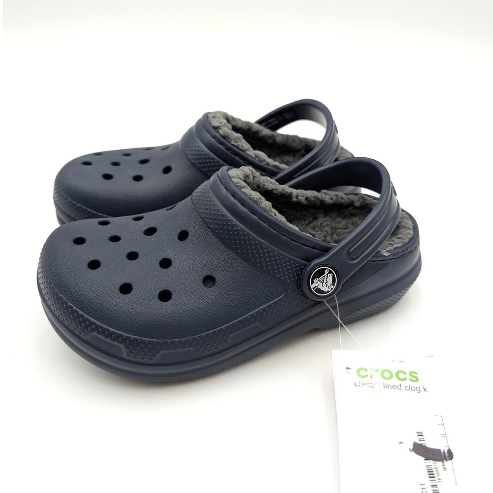 Crocs Classic Lined Clog Shoes Closed Toe Kids‘ Navy/Charcoal Size US11