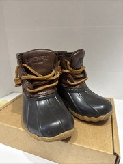 Sperry Top Sider Saltwater Kids Size 6M Duck Rain Boots Tan/Navy CG55362A