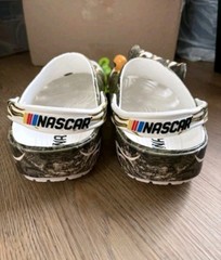Crocs NASCAR Realtree Clogs White size Camouflage Flames Checkered Flag Size 12