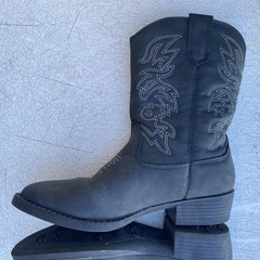 Deer Stags Ranch Boots Kids Size 2M Black Western Cowboy Faux Leather 22469