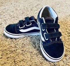 VANS Old Skool V Kids Blue/White Hook & Loop Suede Low Top Sneakers size 10