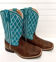 TWISTED X Top Hand Kids Distressed Saddle Turquoise Cowboy Boots Boys Size 2.5 M