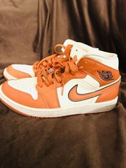 Jordan Air Jordan 1 Mid Kids Sneaker Orange/White Leather Mid Top US 8.5