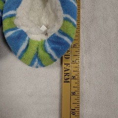 Kids Toy Story Slippers Blue Green Stripe Fuzzy Cozy Boys Girls Size Small