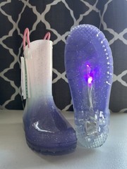 Kids Rainbow Glitter Light-Up Waterproof Rain Boots W/Handles, Kids Girls Size 3