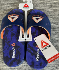 NEW NAVY & ORANGE REEBOK BRAND EVA COMFORT FOOTBED KIDS SLIDES SIZE 3 NWT