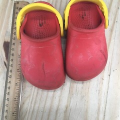 Crocs Shoes Children 6 Mickey Mule Clogs Red Slip On Perforated Closed Toe Flats