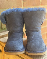 UGG Kids Boots Size 2 Bailey Button Suede Sheepskin Lining Warm Blue
