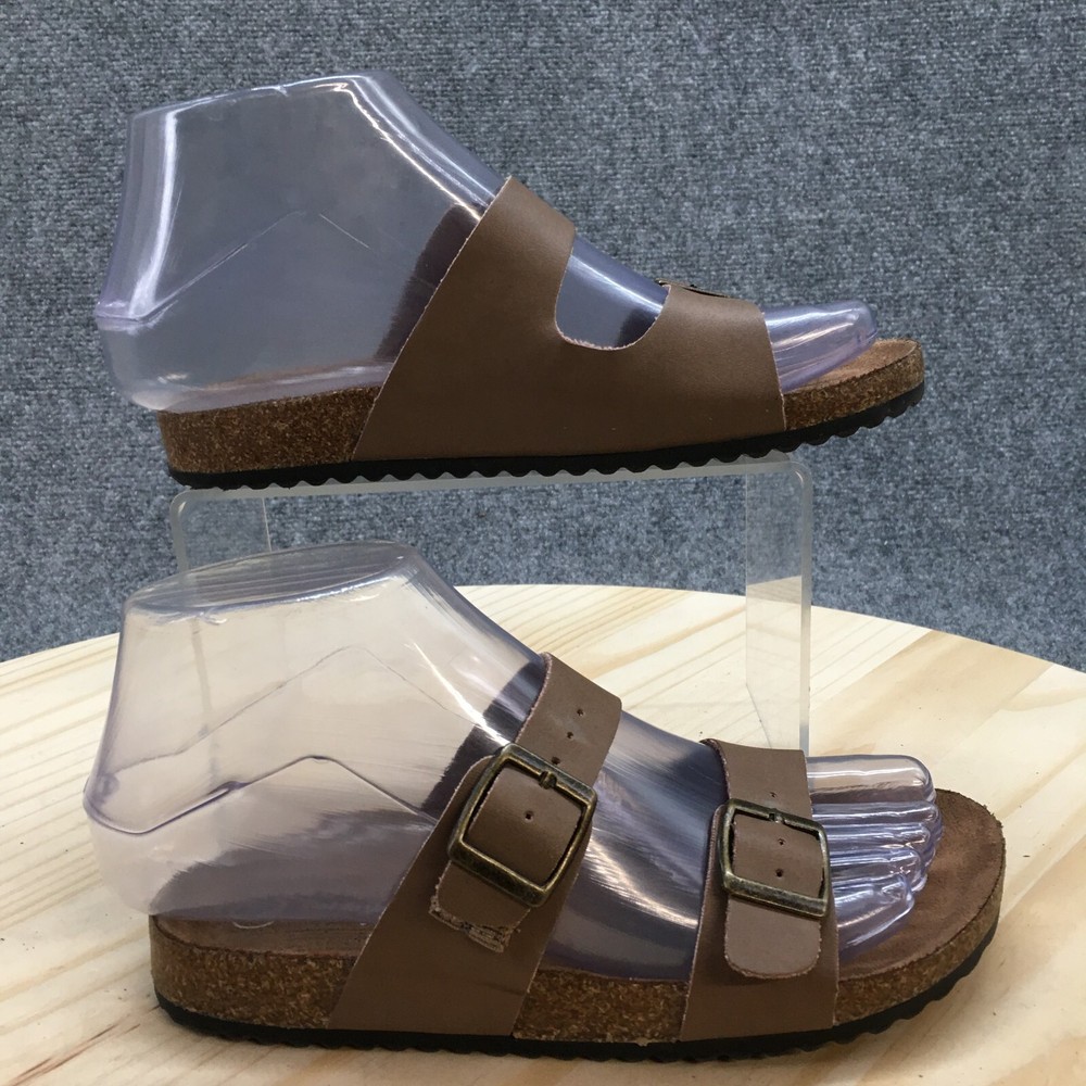 Cat & Jack Sandals Youth 1 Slides Brown Double Buckle Strap Flats Comfort Casual