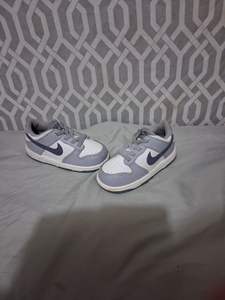 Nike Dunk Low Unisex Kids 8C Gray/White/Blue Leather Low Top Sneakers