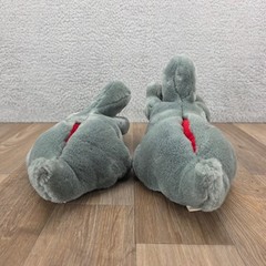 Vintage Grey Plush Dinosaur T-Rex Slippers Size 2-3 XL Non-Slip House Shoes