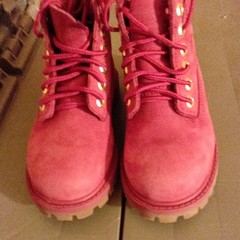 Timberland Waterproof Combat Boot Kids US 9 Red Suede Ankle Lace Up Logo 12909