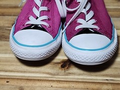 Converse All Star Pink Glitter Sparkle Canvas Shoe Size 2 Junior Youth 2-Tongues
