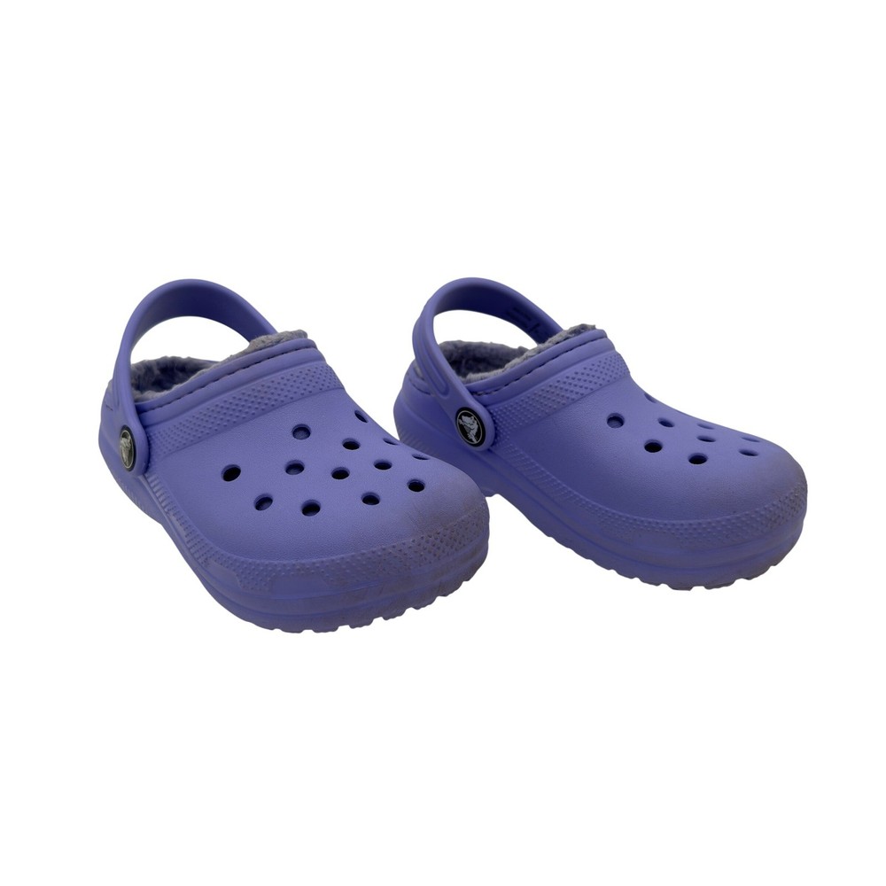 Crocs Kids Classic Lined Clogs Purple Fleece Warm Comfort Shoes C9