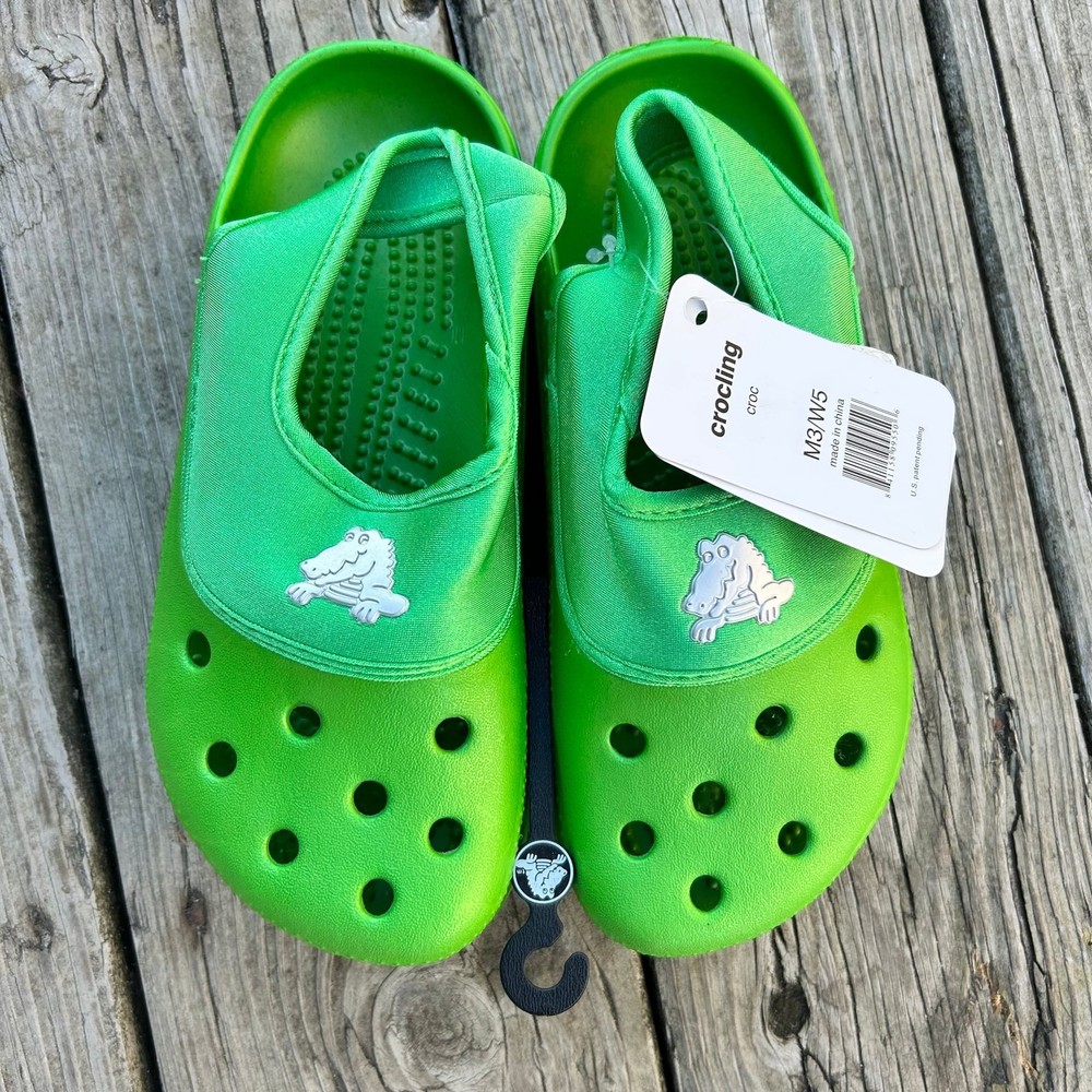 Crocs Green Crocling Classic Clogs Kids Alligator Shoes M3/W5