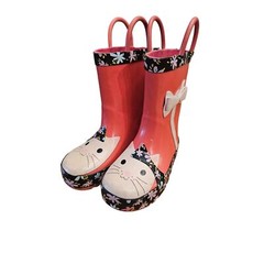 K Komforme Kids Rubber Rain Boots Kitten With Bows Easy On Handle – Size 7
