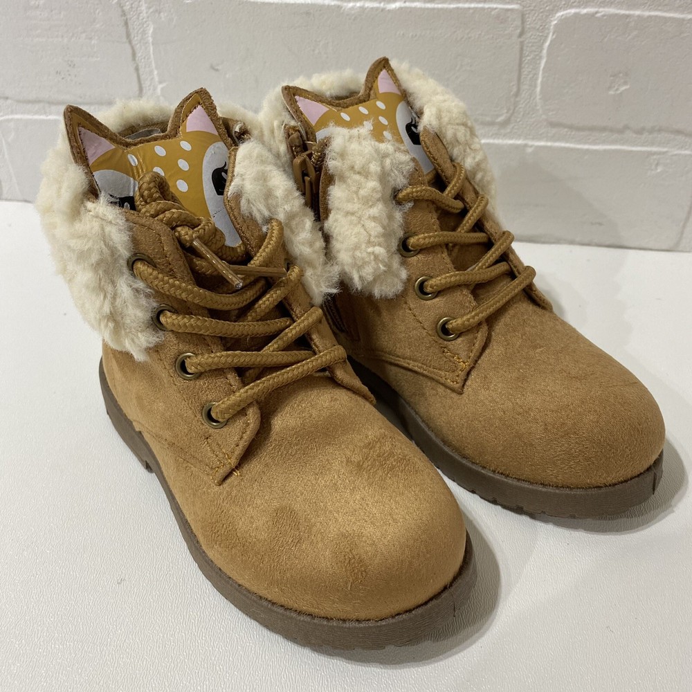 NEW – Fabkids Faux Fur Lined Deer Face Boot – Kids Size T9 – Almond Brown