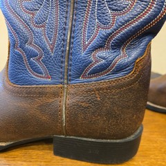 Ariat Brown Blue Leather Square Toe Cowboy Boots Size 2.5 Farmer Stylish Red