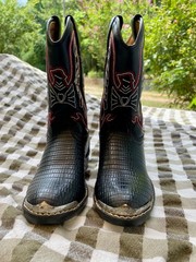 Durango Youth Lizard Print Western Boot, Black Size 9D