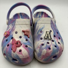Crocs Classic Tie Dye Clogs Kids Size J2 Pink Blue White Charms Slip On