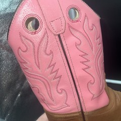 OLD WEST Brown Pink Leather Square Toe Cowboy Boots Youth SZ 1.0 D Style BSC1839