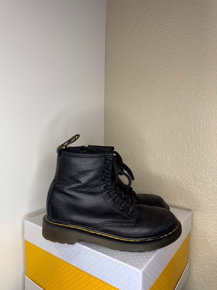Dr. Martens 1460 Junior Black Leather Boots Youth US 13 UK 12 Side Zip Lace