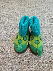 Garnet Hill Slippers Bootie Green Blue Turtle 100% Felt Boiled Wool Boys Kids 5