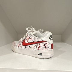 Nike Air Force 1 Kids Leather Splatter White Red Black Sneakers US 5.5