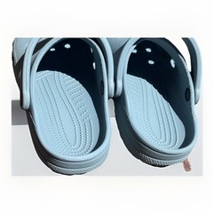 Authentic Crocs Classic Clogs Blue Sz J/4 With 6 Charms Food, And Characters.