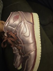 Air Jordan 1 Mid SE Pink Rise White Red Shoes (AV5174-640) Size 6Y 8 WOMANS