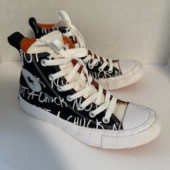 Converse Kids Chuck Taylor High Top Shoes “Not A Chuck” Black/White/Orange Sz 5