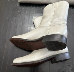 JUSTIN LEATHER Cream White Cowboy Western Roper Boots Junior 5 1/2 B #60458
