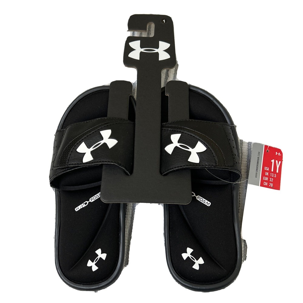 Under Armour Ignite 4D Foam Slides Black Youth Size 1 Youth Kids Boys Girls NEW