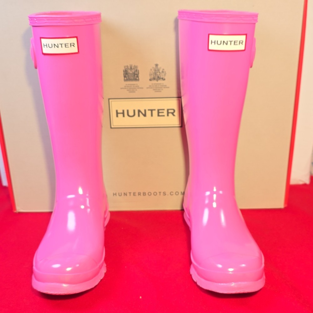 Hunter Original Kids Gloss Unisex Kids Knee High Rain Boots US 3 Pink EU 34