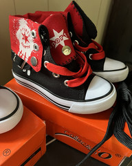 Collection Unisex Kids Black Red Canvas High Top Sneakers Size 4 Lace Up