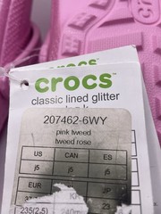 Crocs Classic Lined Glitter Clog K Pink Sparkle Fuzzy Shoes J5 207462-6WY NEW
