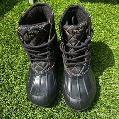 Sperry Port Duck Boots Rainbow Stitching Kids Sz 2 Youth Black Waterproof