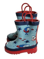 SOLARRAIN Kids Size 4 Rubber Waterproof Rain Boots Easy On Handles Non Slip New
