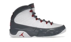 Air Jordan 9 Kid’s 5.5Y White/Gray/Red Solid Leather Mid Top Lace-Up Sneakers