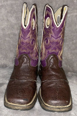 KIDS DURANGO SIZE 1 LEATHER WESTERN BOOTS PURPLE & GOLD SQUARE TOE