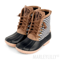 Marley Lilly Kids‘ Duck Boots Black/White Stripes, Style# WFW1637, Size 8