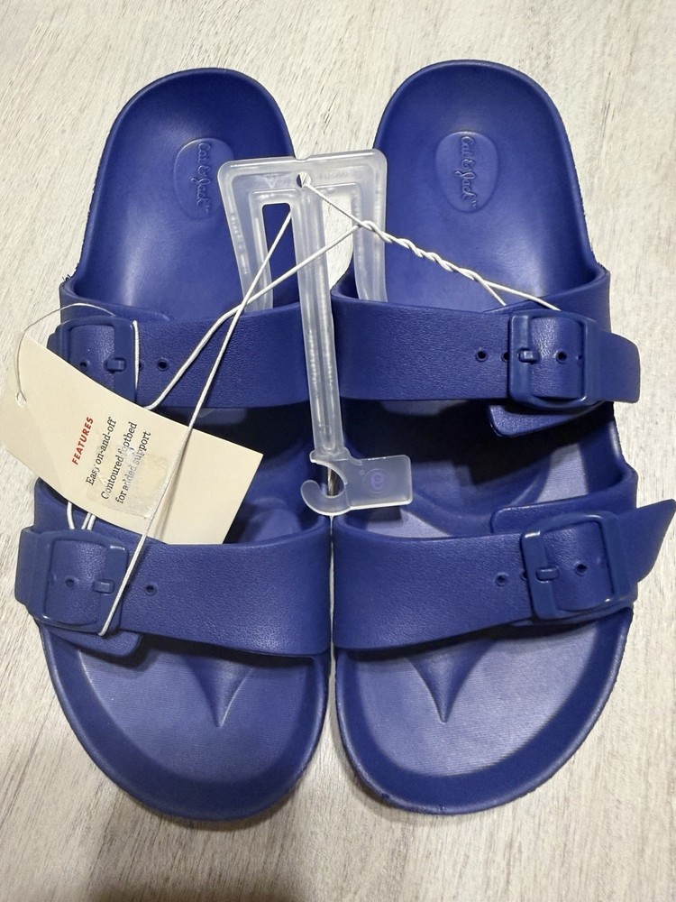 Cat & Jack Shoes Kids Size 6 Blue Double Buckle Slide Sandals Pool Beach Casual