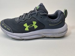 Under Armour Assert 10 Kids Athletic Sneaker Lace Up Mesh Gray/Green 5.5Y