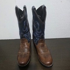 Cody James Blue/Brown Leather Pull On Western Unisex Youth Boots 4
