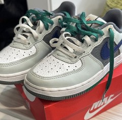 Nike Dunk Low (PS) Kids Sneakers Gray/White/Blue/Green Leather Lace-Up US 11C