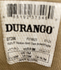 KIDS DURANGO SIZE 1 LEATHER WESTERN BOOTS PURPLE & GOLD SQUARE TOE