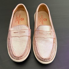 Marc Joseph Kids Metallic Pink Leather Slip On Penny Loafers Size 2 Preppy Shoes