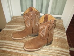 Dark Ranch Brown Square Toe Leather Western Boots Youth 13.5 Mex 20.5